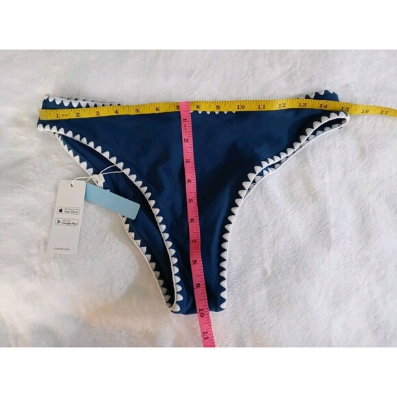 Cupshe Teal Blue Bikini Set White Embroidered Edge 2 Piece Set Size L NWT - Picture 7 of 10